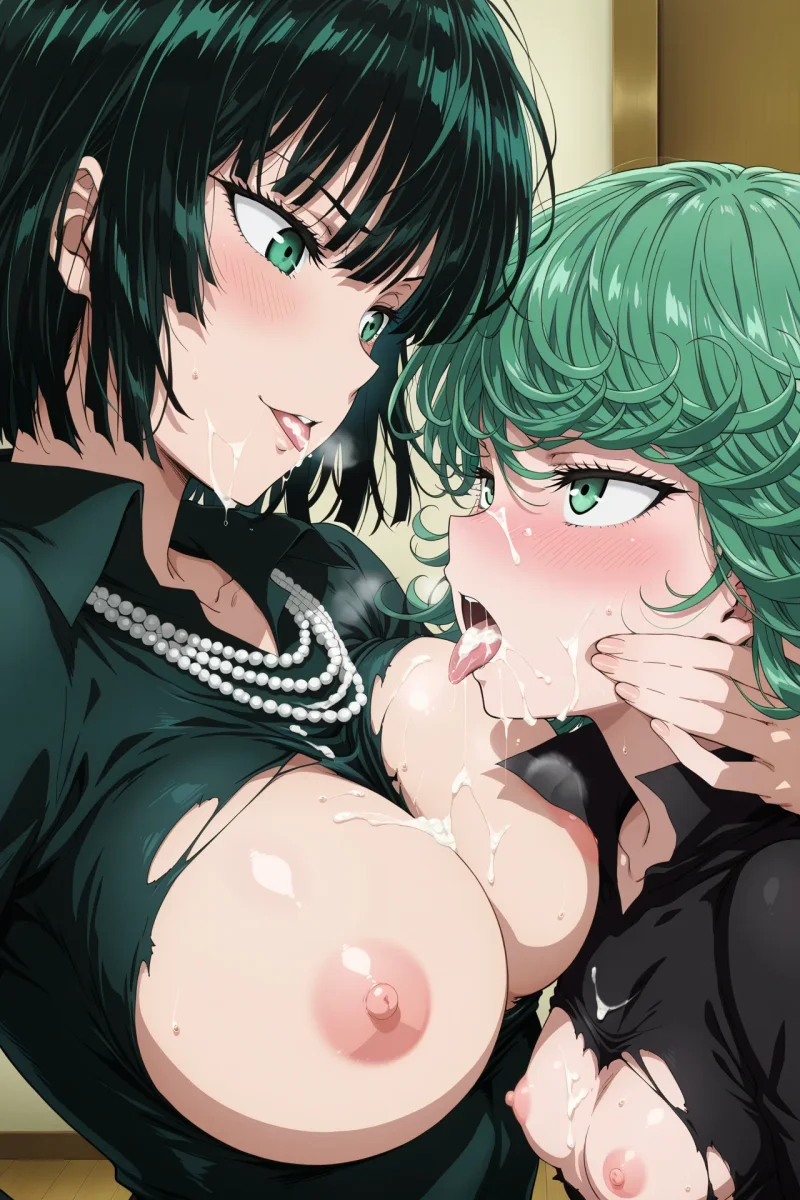 Tatsumaki and Fubuki tittyfucking with cum all over their tits