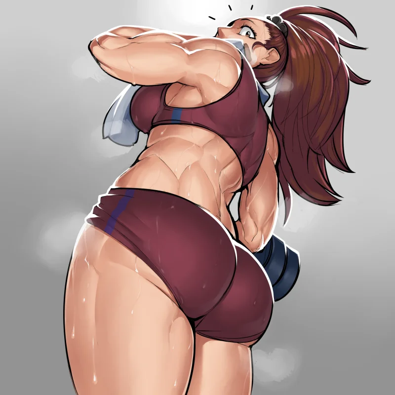 Captain Mizuki from One Punch Man flexing her big ass in workout gear