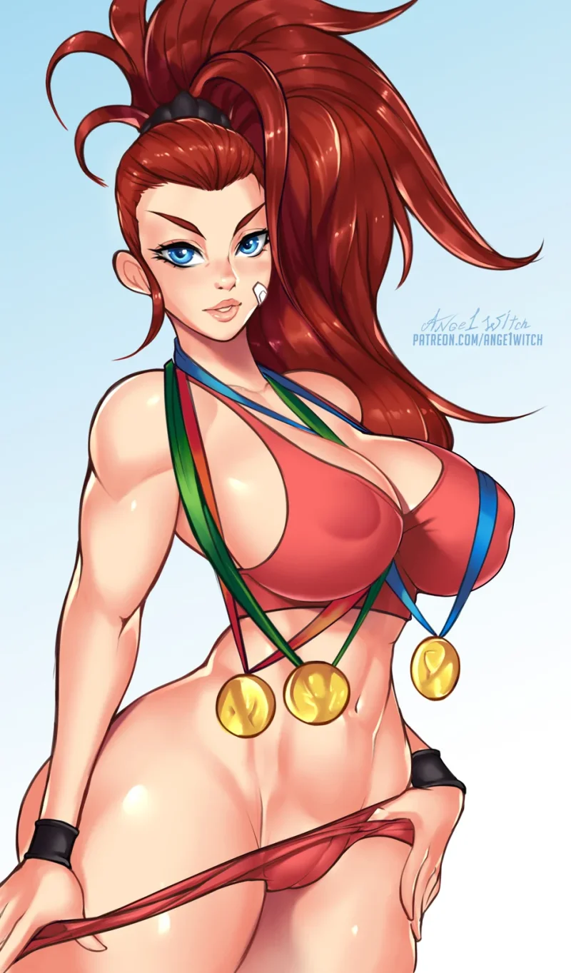 Captain Mizuki from One Punch Man posing nude with medals and big tits