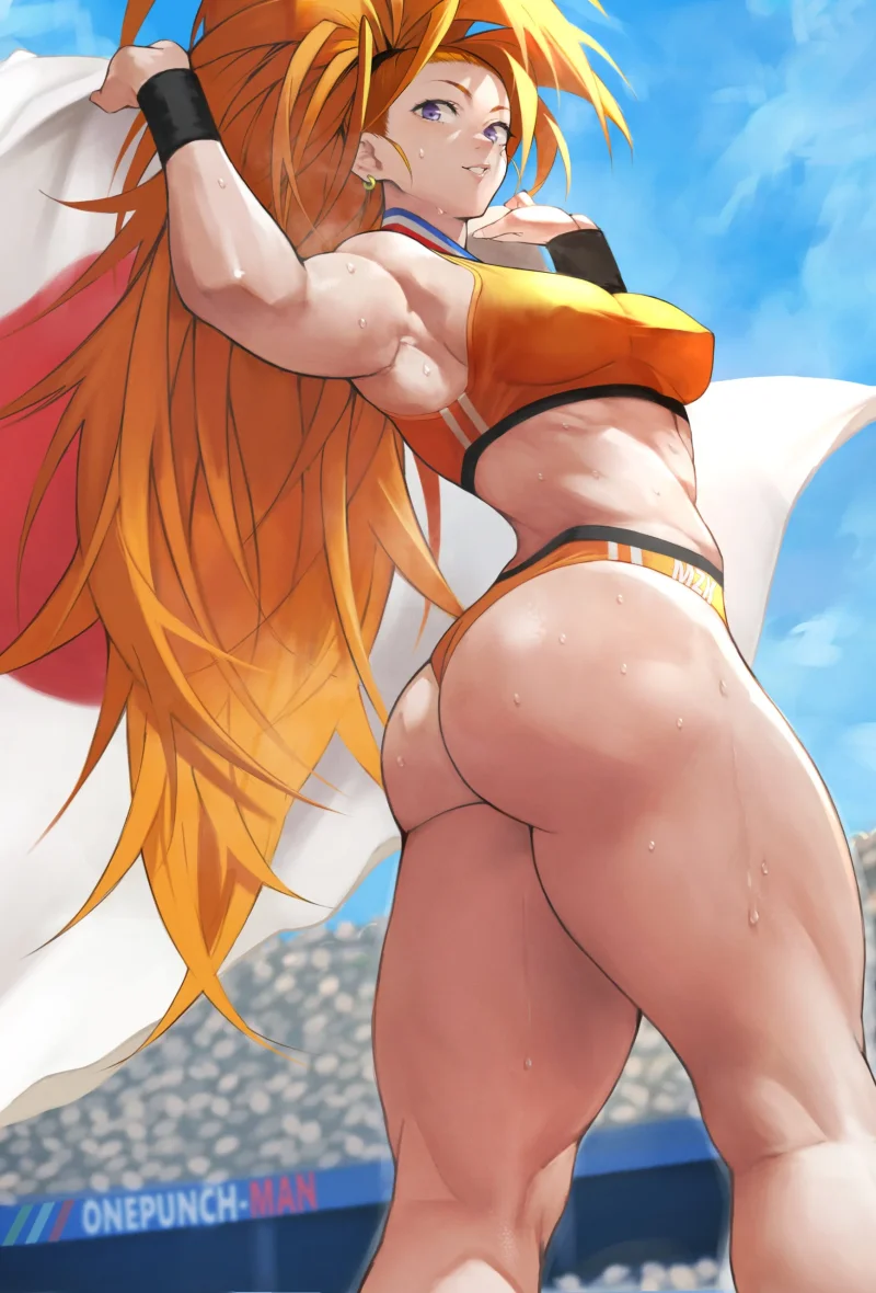 Captain Mizuki from One Punch Man flexing her big ass in bikini