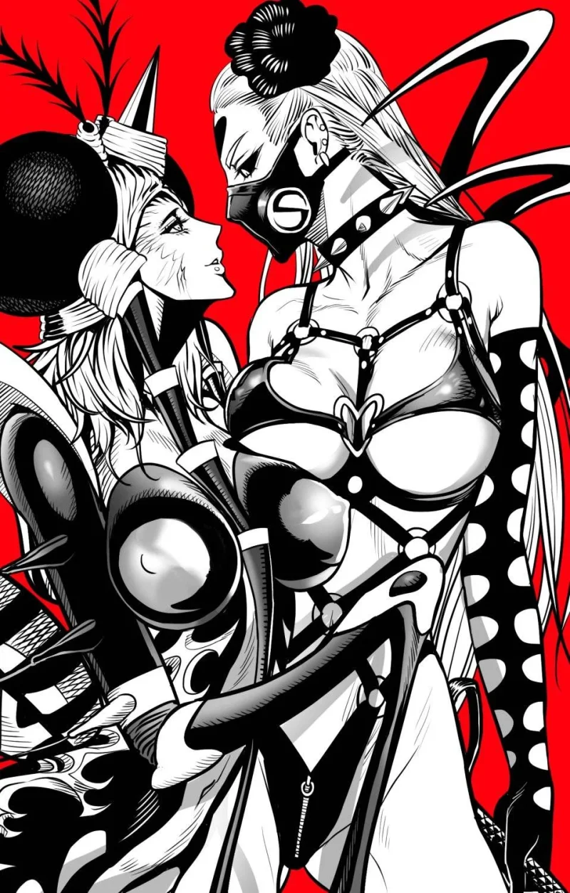 Mosquito Girl from One Punch Man in black lingerie posing with another girl