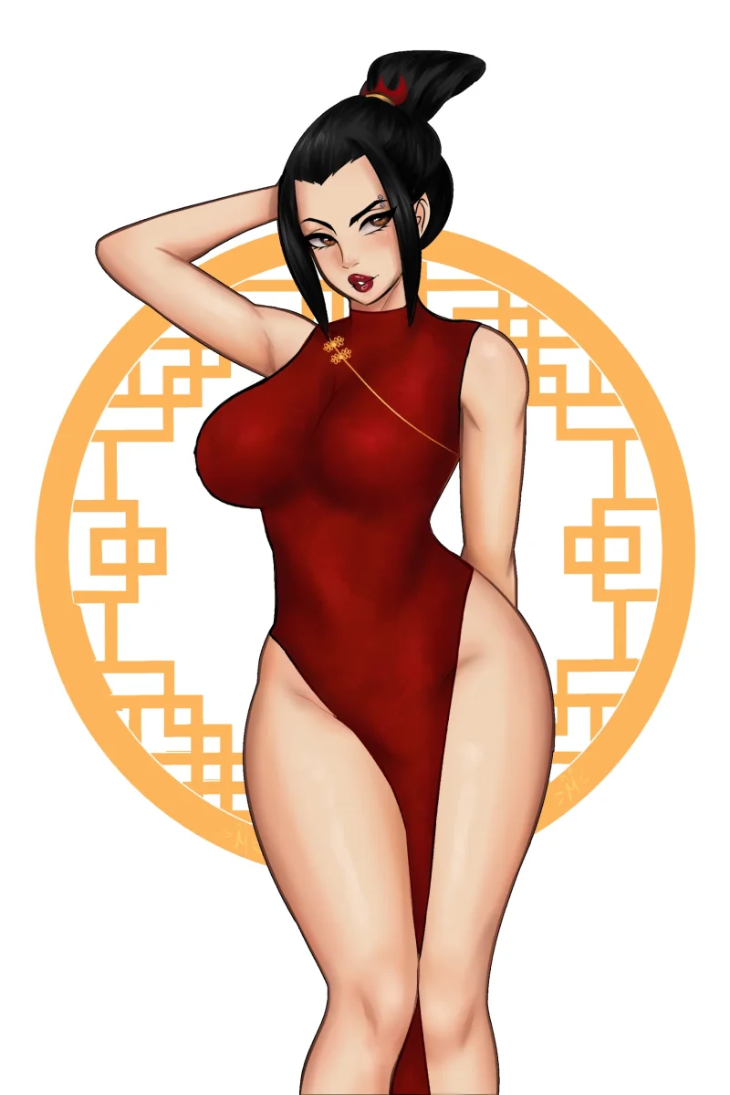 Azula in red bodysuit posing with hand in hair, Avatar