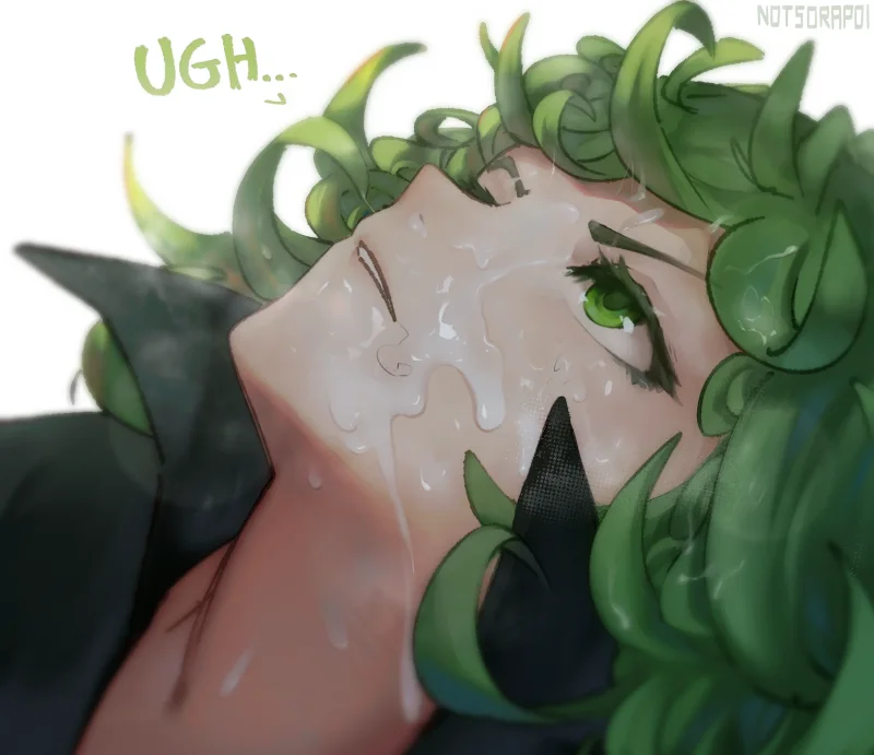 Tatsumaki getting a facial with cum dripping down her face